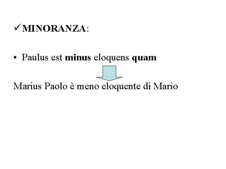 ü MINORANZA: • Paulus est minus eloquens quam Marius Paolo è meno eloquente di ü MINORANZA: • Paulus est minus eloquens quam Marius Paolo è meno eloquente di
