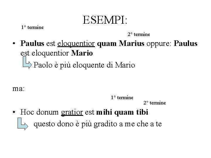 1° termine ESEMPI: 2° termine • Paulus est eloquentior quam Marius oppure: Paulus est 1° termine ESEMPI: 2° termine • Paulus est eloquentior quam Marius oppure: Paulus est