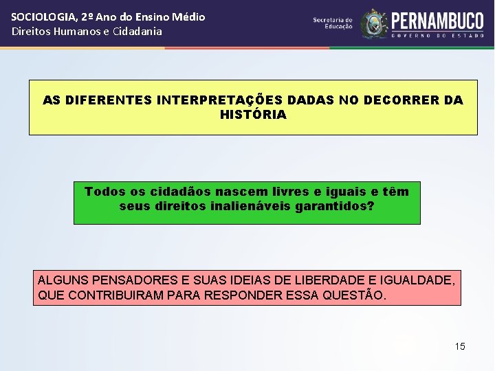 SOCIOLOGIA, 2º Ano do Ensino Médio Direitos Humanos e Cidadania AS DIFERENTES INTERPRETAÇÕES DADAS