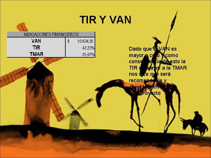 TIR Y VAN Dado que el VAN es mayor a cero y como consecuencia