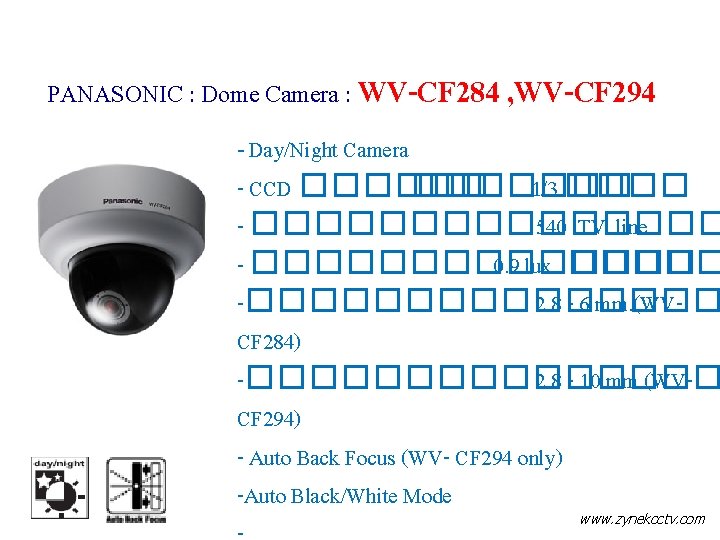 PANASONIC : Dome Camera : WV-CF 284 , WV-CF 294 - Day/Night Camera -