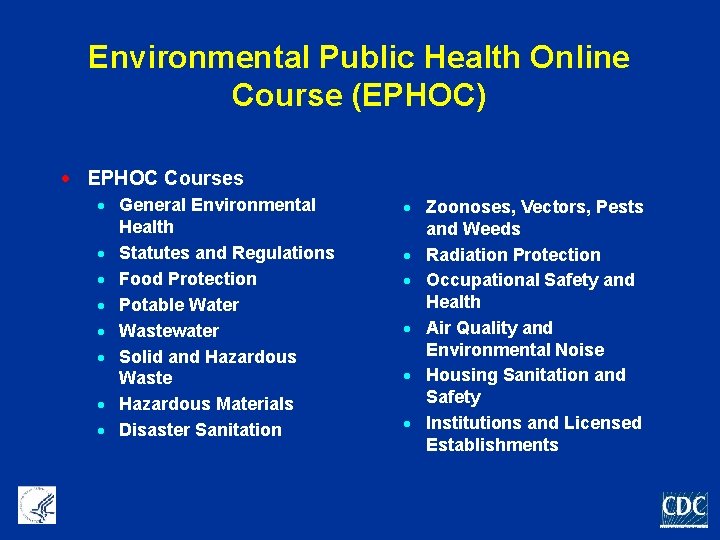 Environmental Public Health Online Course (EPHOC) · EPHOC Courses · General Environmental Health ·