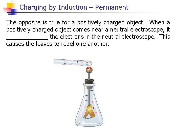 Charging by Induction – Permanent The opposite is true for a positively charged object.