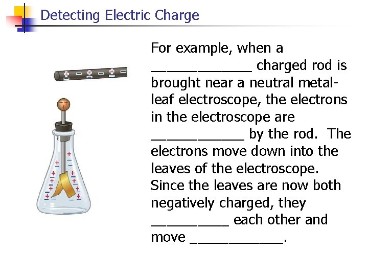 Detecting Electric Charge For example, when a _______ charged rod is brought near a