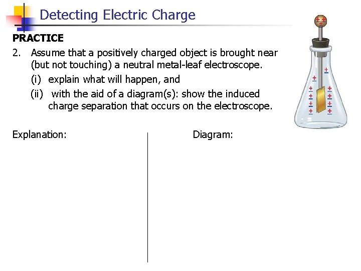 Detecting Electric Charge PRACTICE 2. Assume that a positively charged object is brought near