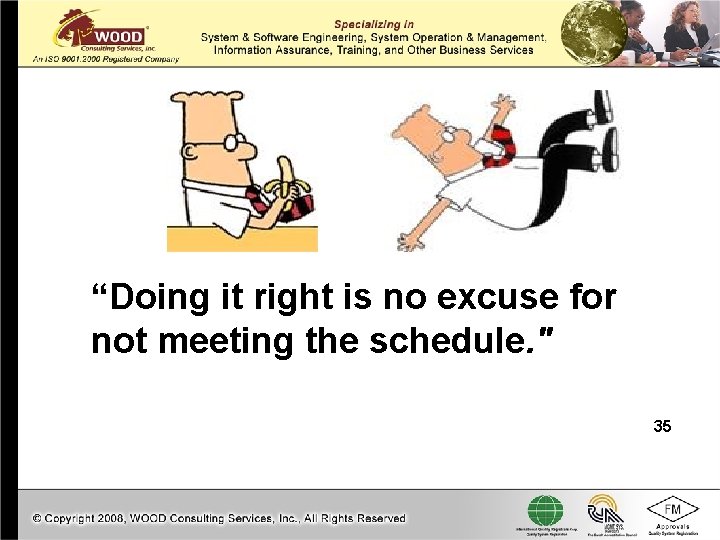 “Doing it right is no excuse for not meeting the schedule. " 35 