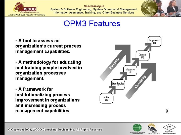 OPM 3 Features • A tool to assess an organization‘s current process management capabilities.