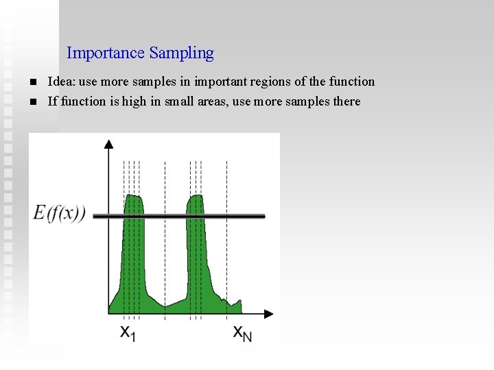 Importance Sampling n n Idea: use more samples in important regions of the function