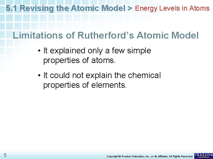 5. 1 Revising the Atomic Model > Energy Levels in Atoms Limitations of Rutherford’s 5. 1 Revising the Atomic Model > Energy Levels in Atoms Limitations of Rutherford’s