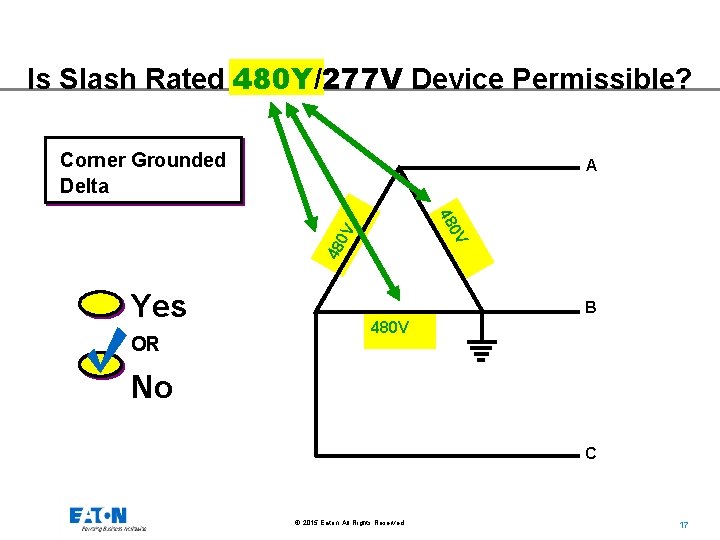 Is Slash Rated 480 Y/277 V Device Permissible? Corner Grounded Delta A OR V