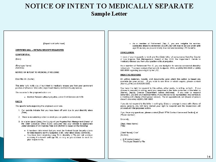 NOTICE OF INTENT TO MEDICALLY SEPARATE Sample Letter 14 