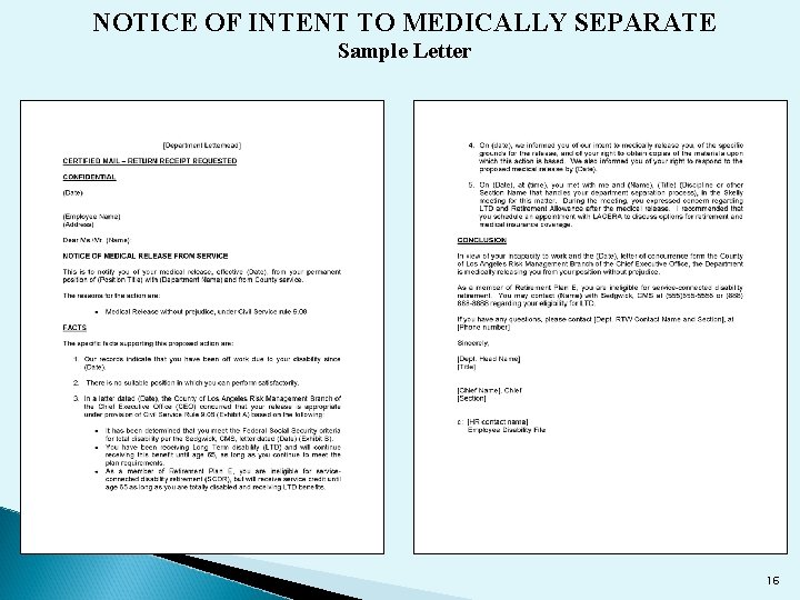 NOTICE OF INTENT TO MEDICALLY SEPARATE Sample Letter 16 