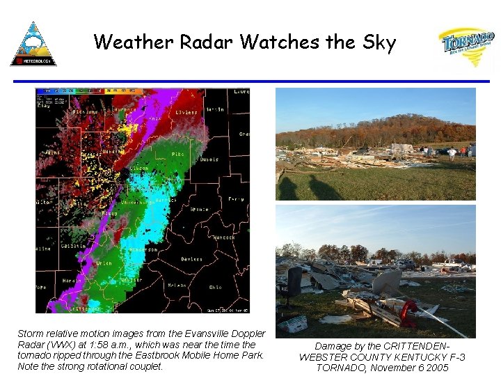 Weather Radar Watches the Sky Storm relative motion images from the Evansville Doppler Radar