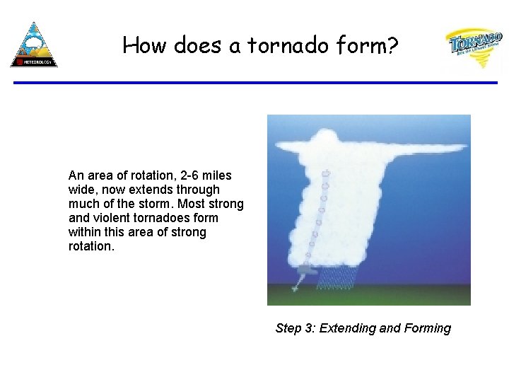 How does a tornado form? An area of rotation, 2 -6 miles wide, now