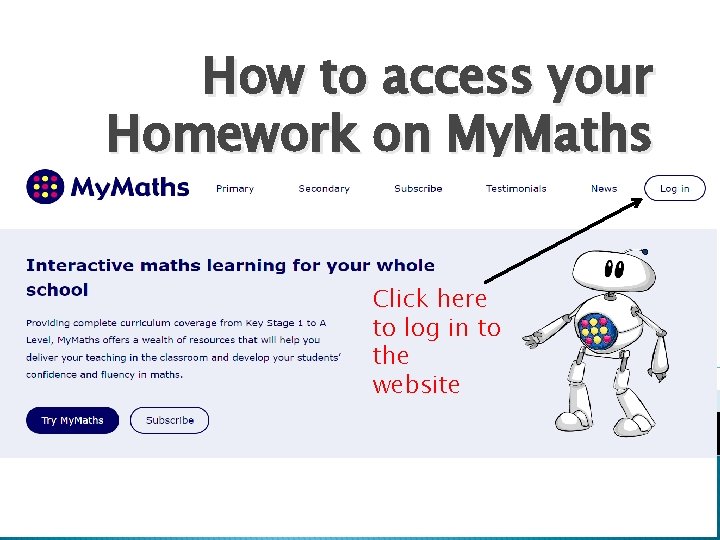 How to access your Homework on My. Maths Step 1: Go to MYMaths. co.