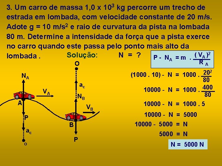 3. Um carro de massa 1, 0 x 103 kg percorre um trecho de