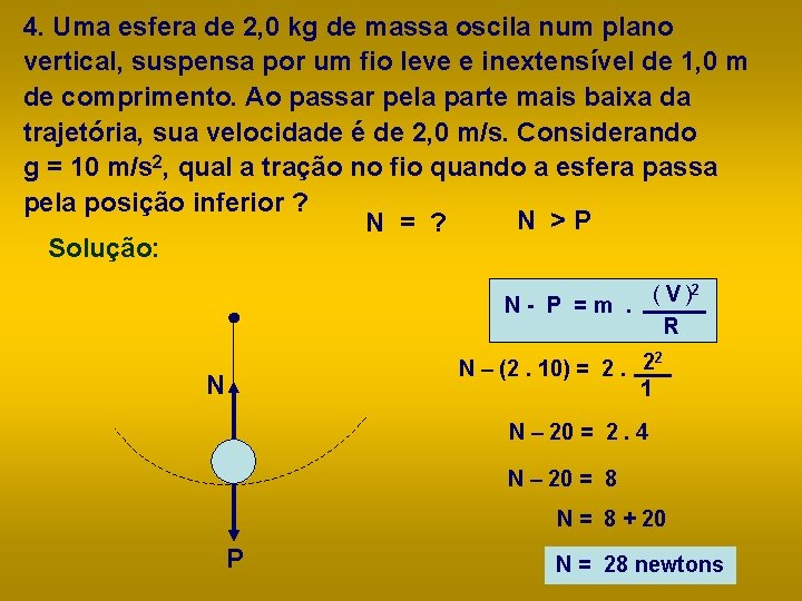 4. Uma esfera de 2, 0 kg de massa oscila num plano vertical, suspensa