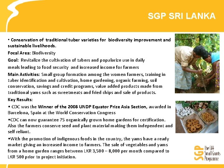 SGP SRI LANKA • Conservation of traditional tuber varieties for biodiversity improvement and sustainable