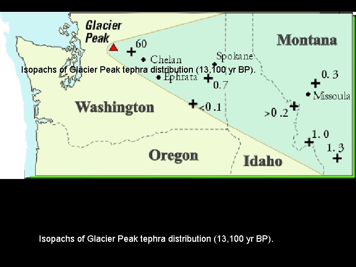 Isopachs of Glacier Peak tephra distribution (13, 100 yr BP). 