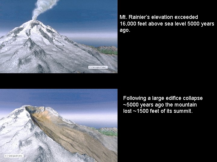 Mt. Rainier’s elevation exceeded 16, 000 feet above sea level 5000 years ago. Following