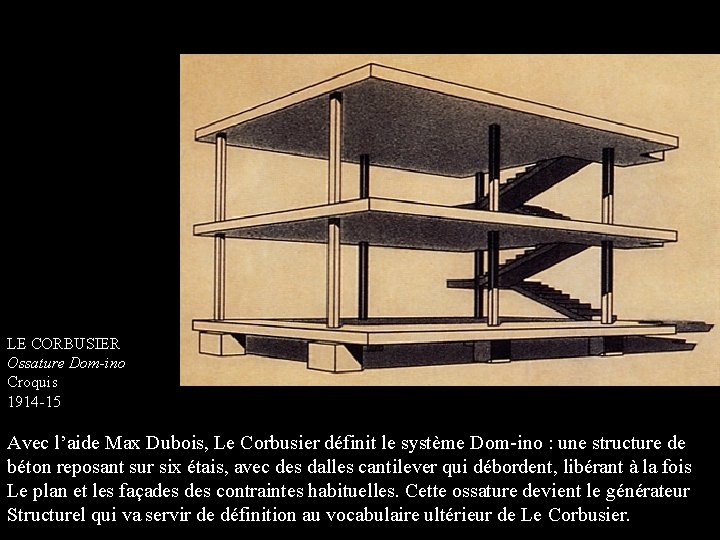 LE CORBUSIER Ossature Dom-ino Croquis 1914 -15 Avec l’aide Max Dubois, Le Corbusier définit