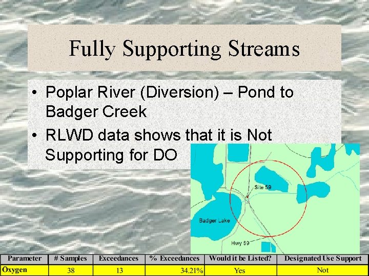 Fully Supporting Streams • Poplar River (Diversion) – Pond to Badger Creek • RLWD