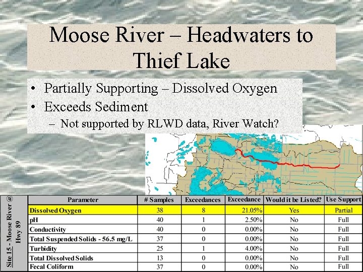 Moose River – Headwaters to Thief Lake • Partially Supporting – Dissolved Oxygen •