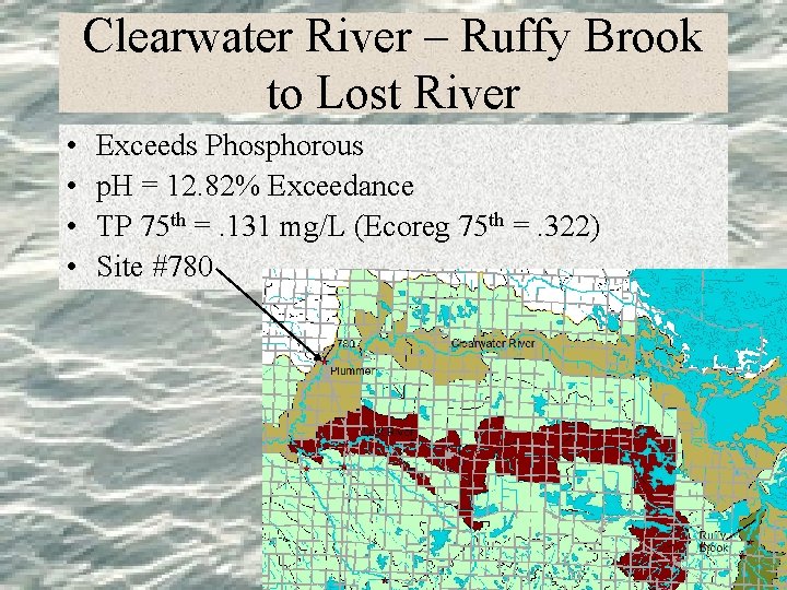 Clearwater River – Ruffy Brook to Lost River • • Exceeds Phosphorous p. H