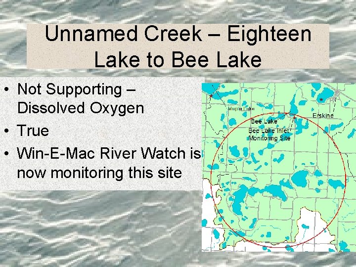 Unnamed Creek – Eighteen Lake to Bee Lake • Not Supporting – Dissolved Oxygen