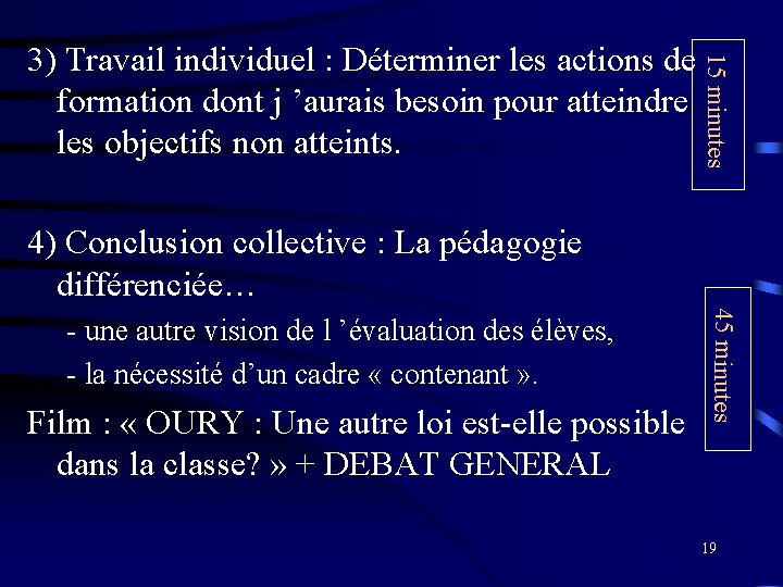15 minutes 3) Travail individuel : Déterminer les actions de formation dont j ’aurais