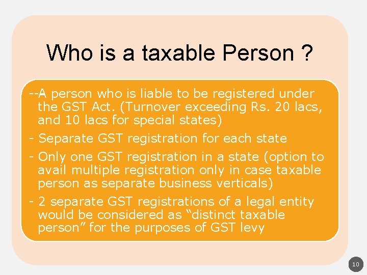 Who is a taxable Person ? A person who is liable to be registered