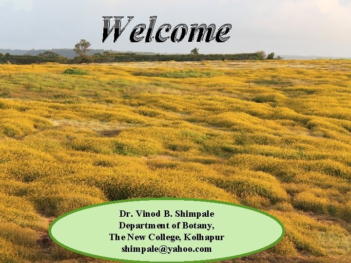 Welcome Dr. Vinod B. Shimpale Department of Botany, The New College, Kolhapur shimpale@yahoo. com