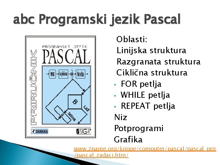 abc Programski jezik Pascal Oblasti: Linijska struktura Razgranata struktura Ciklična struktura • FOR petlja