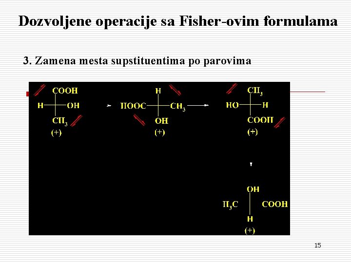Dozvoljene operacije sa Fisher-ovim formulama 3. Zamena mesta supstituentima po parovima 15 