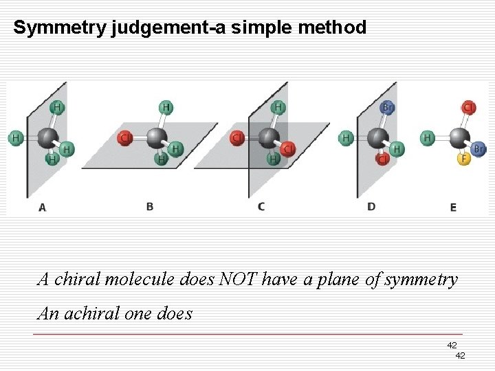 Symmetry judgement-a simple method A chiral molecule does NOT have a plane of symmetry