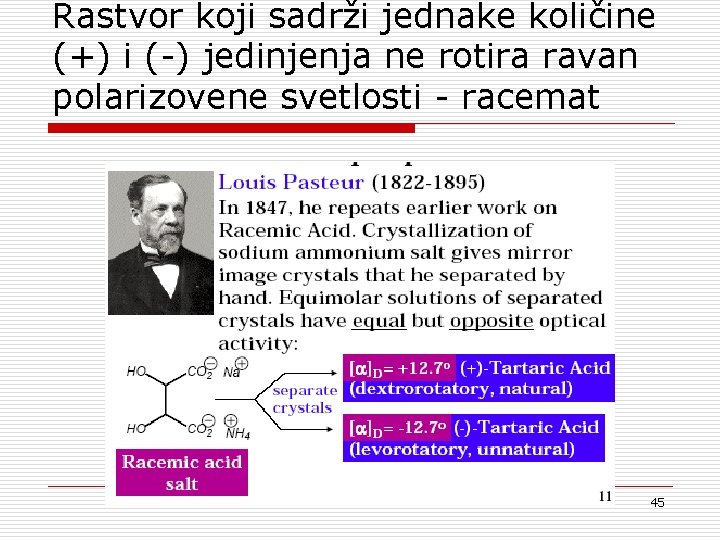 Rastvor koji sadrži jednake količine (+) i (-) jedinjenja ne rotira ravan polarizovene svetlosti