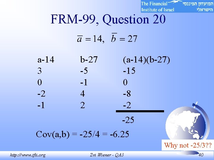 FRM-99, Question 20 a-14 3 0 -2 -1 b-27 -5 -1 4 2 (a-14)(b-27) FRM-99, Question 20 a-14 3 0 -2 -1 b-27 -5 -1 4 2 (a-14)(b-27)