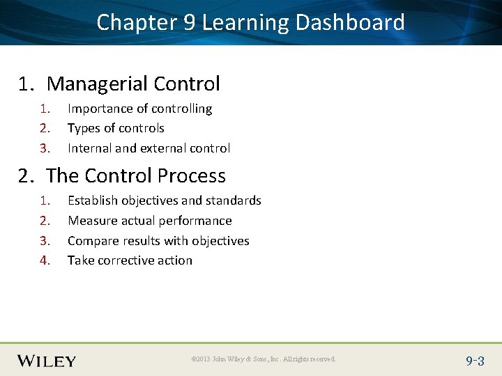 Place Slide Title Text Here Dashboard Chapter 9 Learning 1. Managerial Control 1. 2.