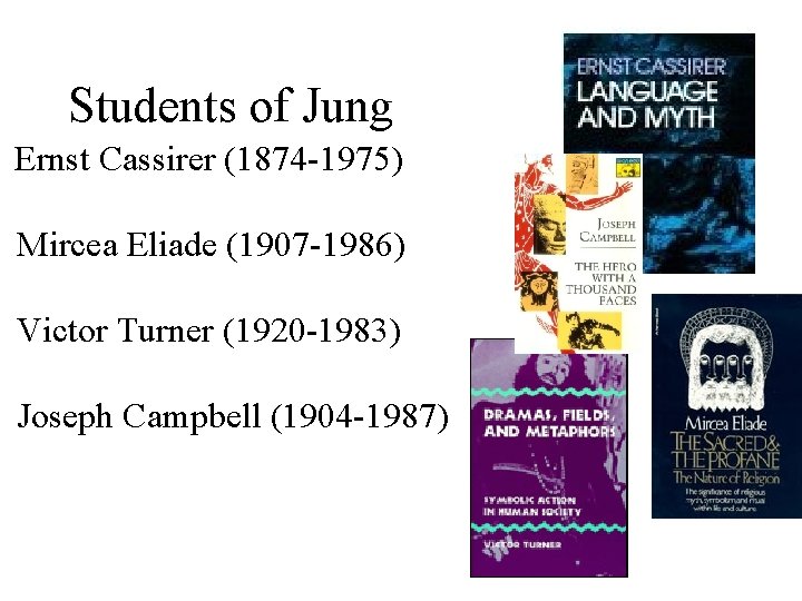 Students of Jung Ernst Cassirer (1874 -1975) Mircea Eliade (1907 -1986) Victor Turner (1920