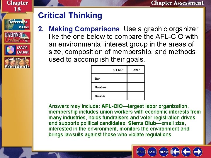 Critical Thinking 2. Making Comparisons Use a graphic organizer like the one below to