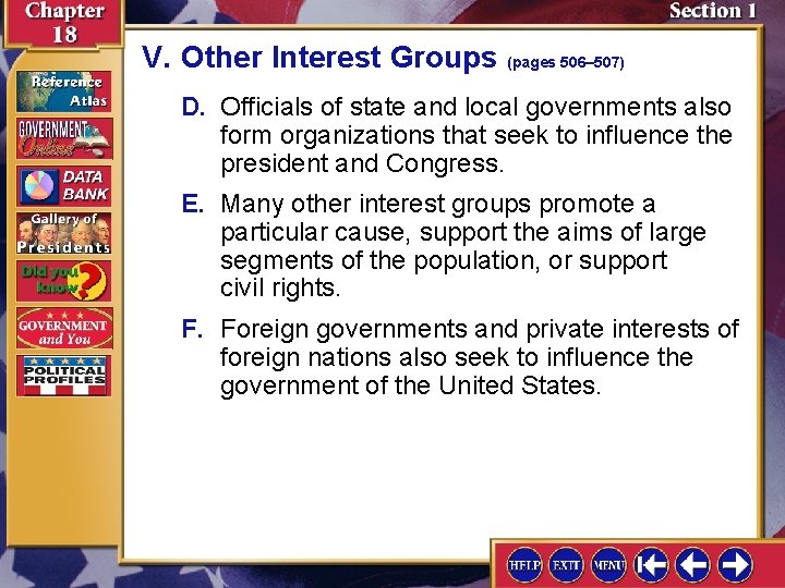 V. Other Interest Groups (pages 506– 507) D. Officials of state and local governments