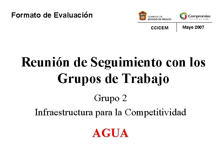 Formato de Evaluación CCICEM Mayo 2007 Reunión de Seguimiento con los Grupos de Trabajo