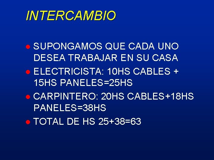 INTERCAMBIO SUPONGAMOS QUE CADA UNO DESEA TRABAJAR EN SU CASA l ELECTRICISTA: 10 HS