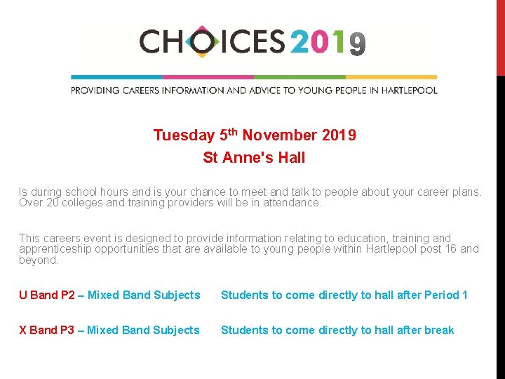 Tuesday 5 th November 2019 St Anne's Hall Is during school hours and is