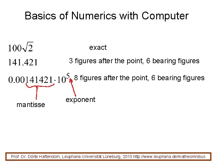Basics of Numerics with Computer exact 3 figures after the point, 6 bearing figures