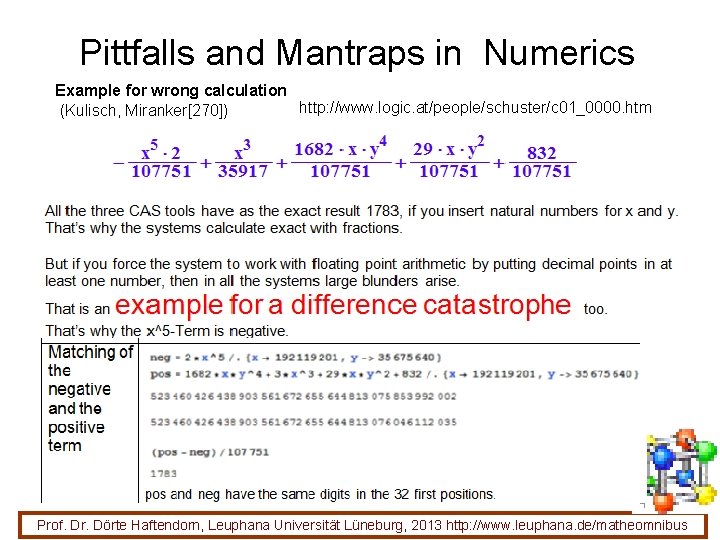 Pittfalls and Mantraps in Numerics Example for wrong calculation http: //www. logic. at/people/schuster/c 01_0000.