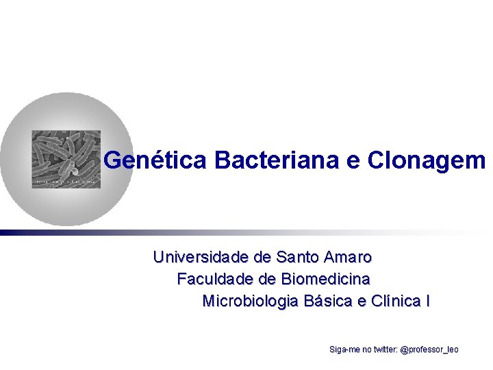 Genética Bacteriana e Clonagem Universidade de Santo Amaro Faculdade de Biomedicina Microbiologia Básica e