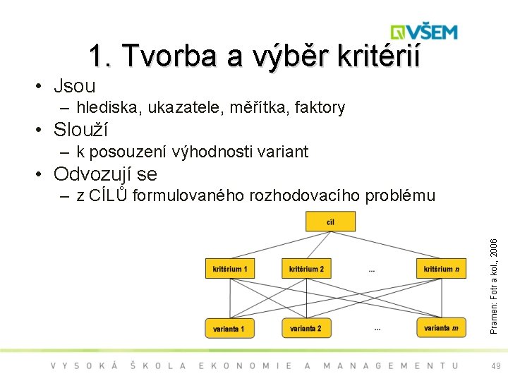 1. Tvorba a výběr kritérií • Jsou – hlediska, ukazatele, měřítka, faktory • Slouží