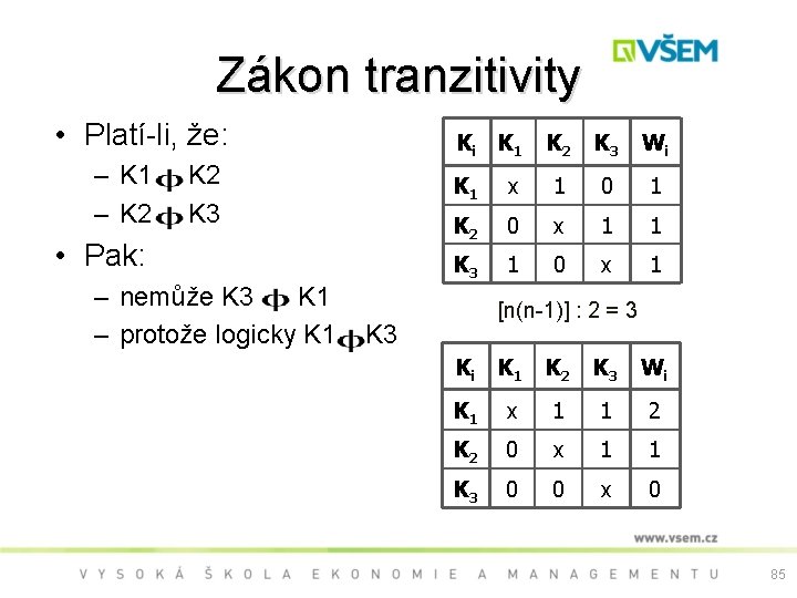 Zákon tranzitivity • Platí-li, že: – K 1 K 2 – K 2 K
