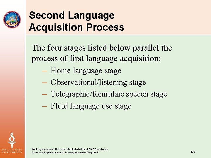 Second Language Acquisition Process The four stages listed below parallel the process of first